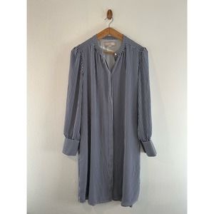 Loft Women’s Blue White Stripped Button Down Dress Size M